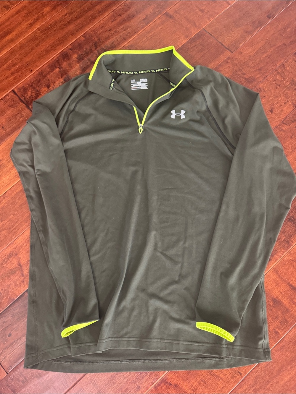 Under Armour Olive Quarter-Zip Pullover with Neon Yellow Trim